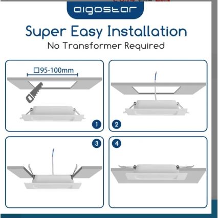 Aigostar - Luminária LED embutida 6W/230V 4000K 12x12 cm branca