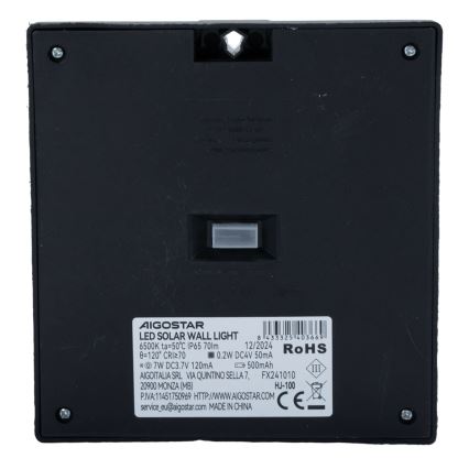 Aigostar - Luminária Solar LED com Sensor LED/3,7V 6500K 500 mAh IP65 Preta