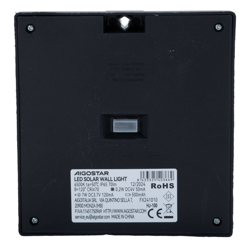Aigostar - Luminária Solar LED com Sensor LED/3,7V 6500K 500 mAh IP65 Preta