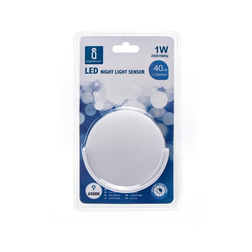 Aigostar - Luz noturna LED com sensor de anoitecer LED/1W/230V 6500K redondo