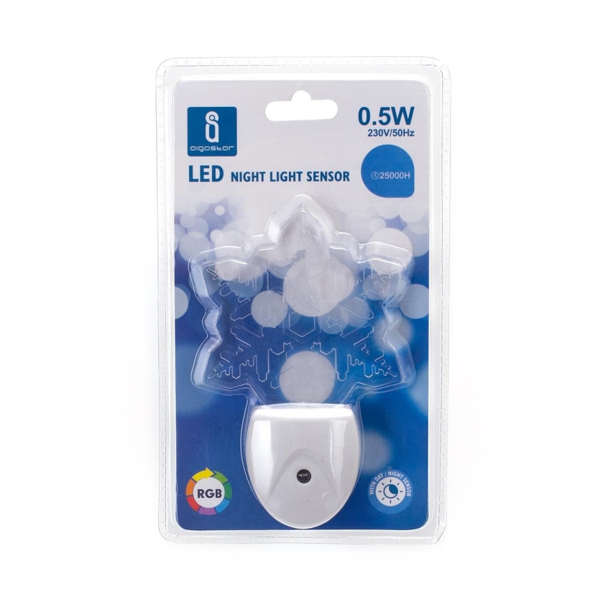 Aigostar -  Luz noturna LED RGB com sensor de anoitecer LED/0,5W/230V floco de neve