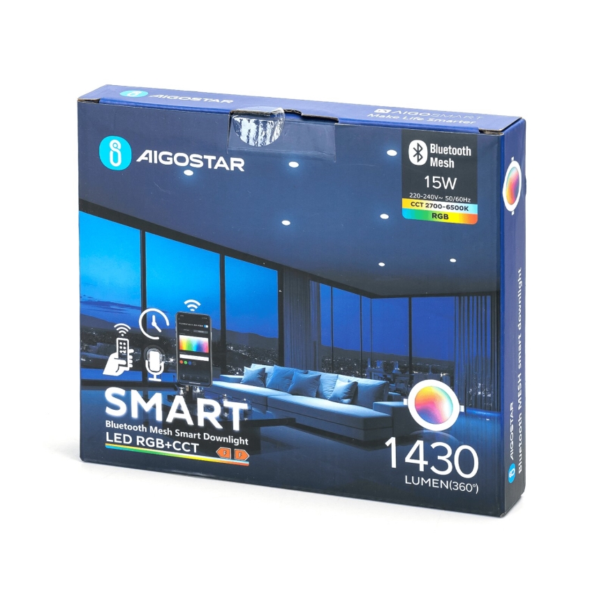 Aigostar - Luminária embutida LED RGBW dimável MESH LED/15W/230V 2700-6500K diâmetro 17 cm