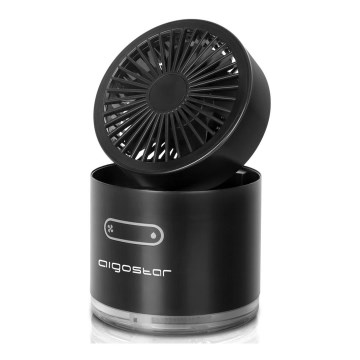 Aigostar - Mini ventoinha de mesa RGB sem fios com efeito de névoa MIST 10W/5V preto