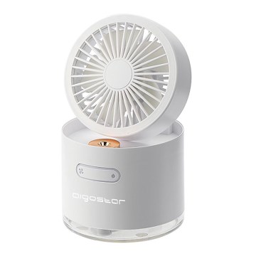 Aigostar - Mini ventoinha de mesa RGB sem fios com humidificador de ar 10W/5V branco
