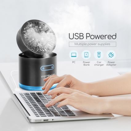 Aigostar - Mini ventoinha de mesa RGB sem fios com efeito de névoa MIST 10W/5V preto