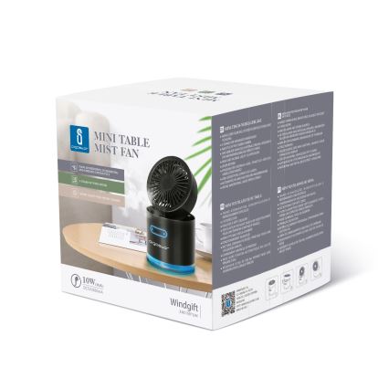 Aigostar - Mini ventoinha de mesa RGB sem fios com efeito de névoa MIST 10W/5V preto