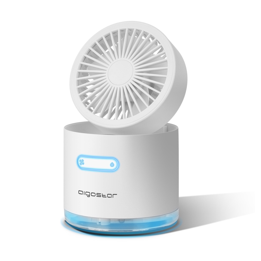 Aigostar - Mini ventoinha de mesa RGB sem fios com humidificador de ar 10W/5V branco