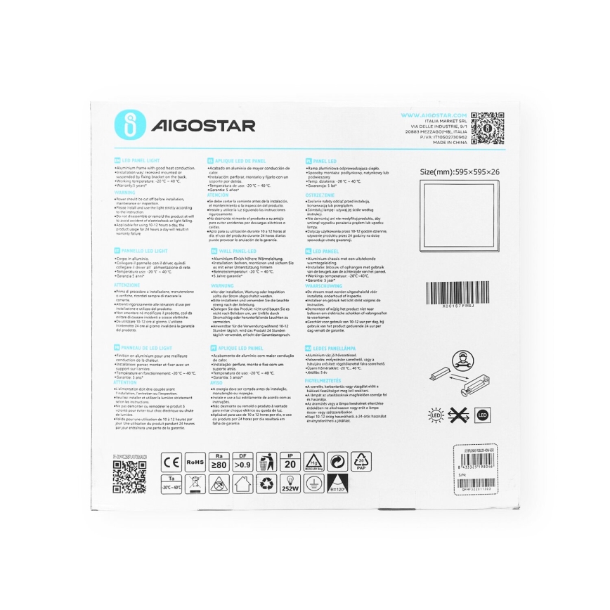 Aigostar - Painel de encastrar LED LED/40W/230V 6500K 60x60cm branco