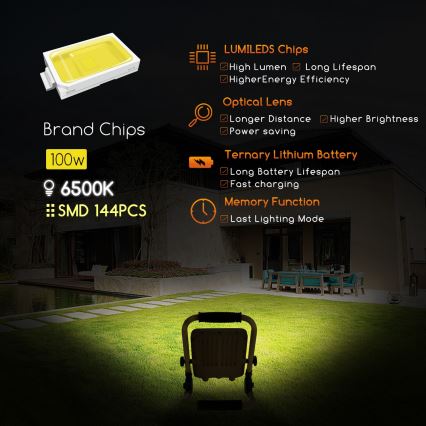 Aigostar - Projetor LED recarregável com regulação de intensidade LED/100W/5V 6500K IP65