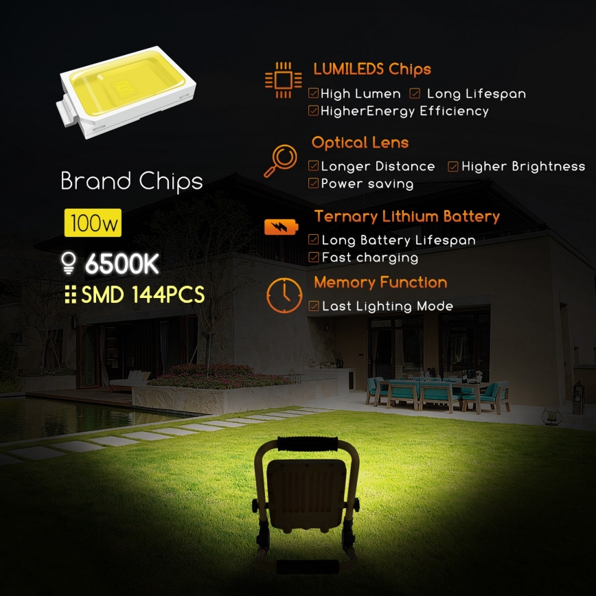 Aigostar - Projetor LED recarregável com regulação de intensidade LED/100W/5V 6500K IP65