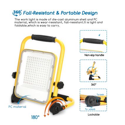 Aigostar - Projetor LED recarregável com regulação de intensidade LED/100W/5V 6500K IP65