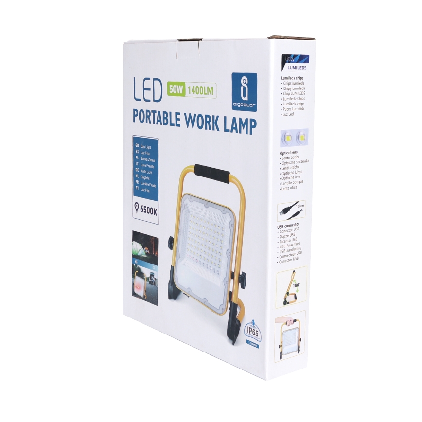 Aigostar - Projetor LED recarregável dimmerizável LED/50W/5V 6500K IP65