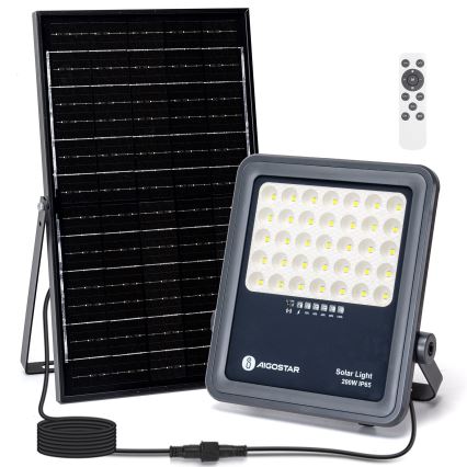 Aigostar - Refletor solar LED regulável LED/200W/3,4V IP65 15000 mAh + controlo remoto