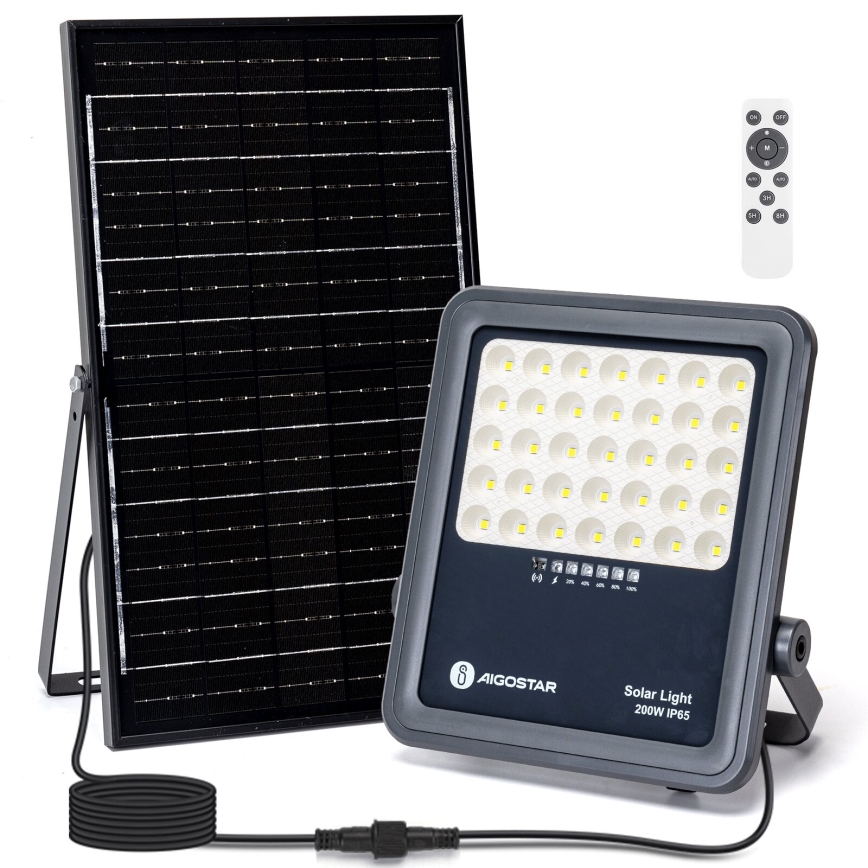 Aigostar - Refletor solar LED regulável LED/200W/3,4V IP65 15000 mAh + controlo remoto
