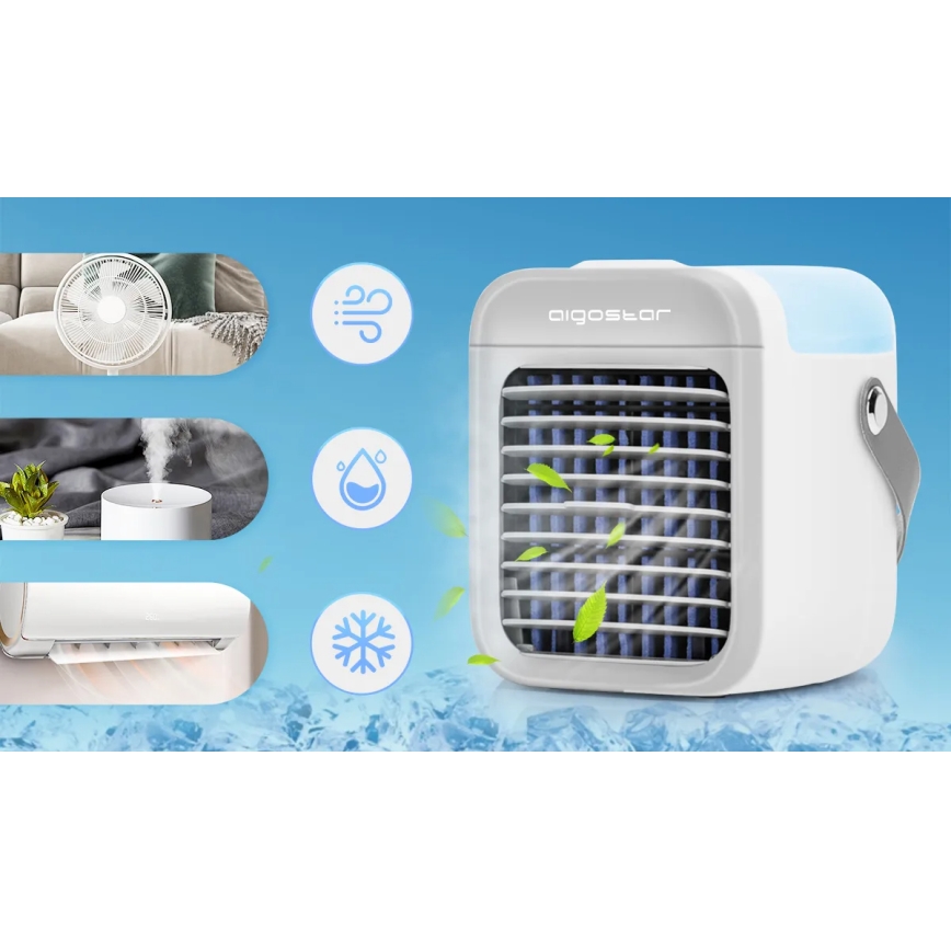 Aigostar - Refrigerador de ar portátil 8W/5V branco
