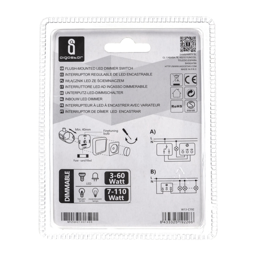 Aigostar - Regulador rotativo 110W/230V branco