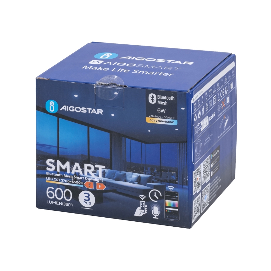 Aigostar - CONJUNTO 3x Luminária embutida LED regulável MESH LED/6W/230V 2700K-6500K diâmetro 11,5 cm