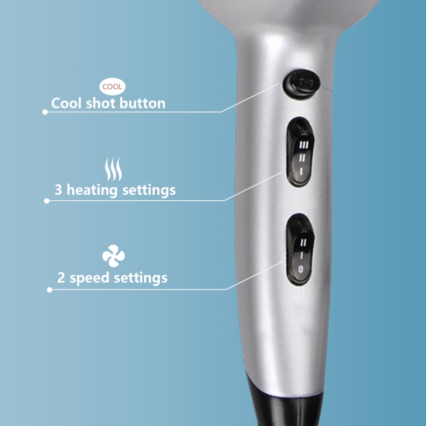 Aigostar - Secador de cabelo 2200W/230V prateado/preto
