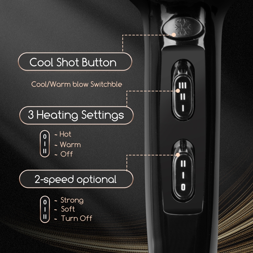 Aigostar - Secador de cabelo 2400W/230V preto/cobre