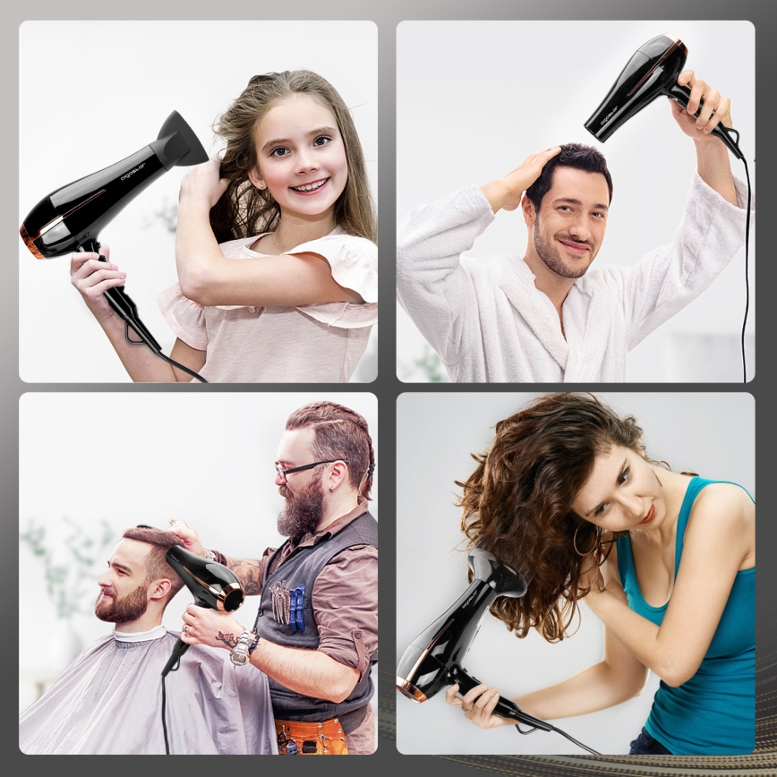 Aigostar - Secador de cabelo 2400W/230V preto/cobre