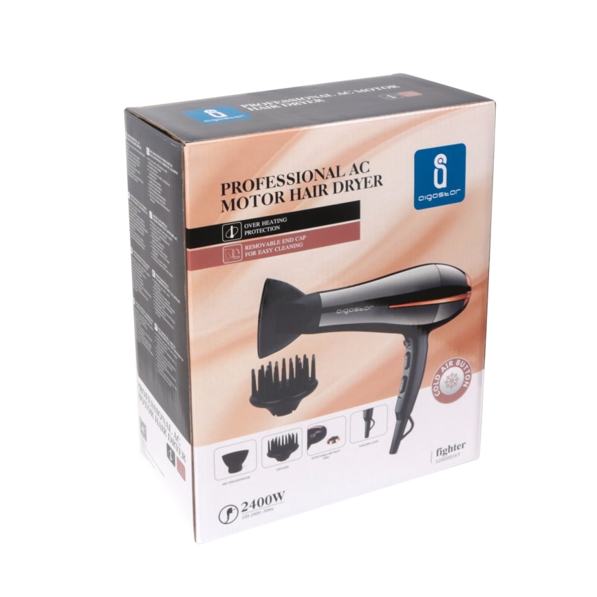 Aigostar - Secador de cabelo 2400W/230V preto/cobre