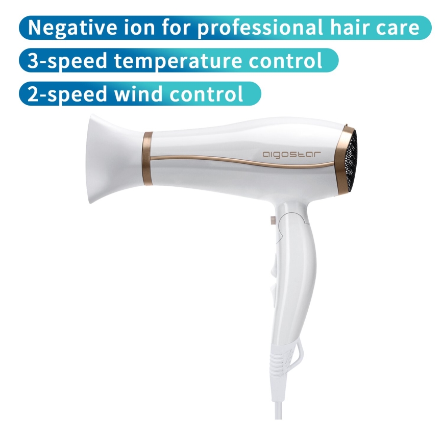 Aigostar - Secador de cabelo com ionizador 2200W/230V branco