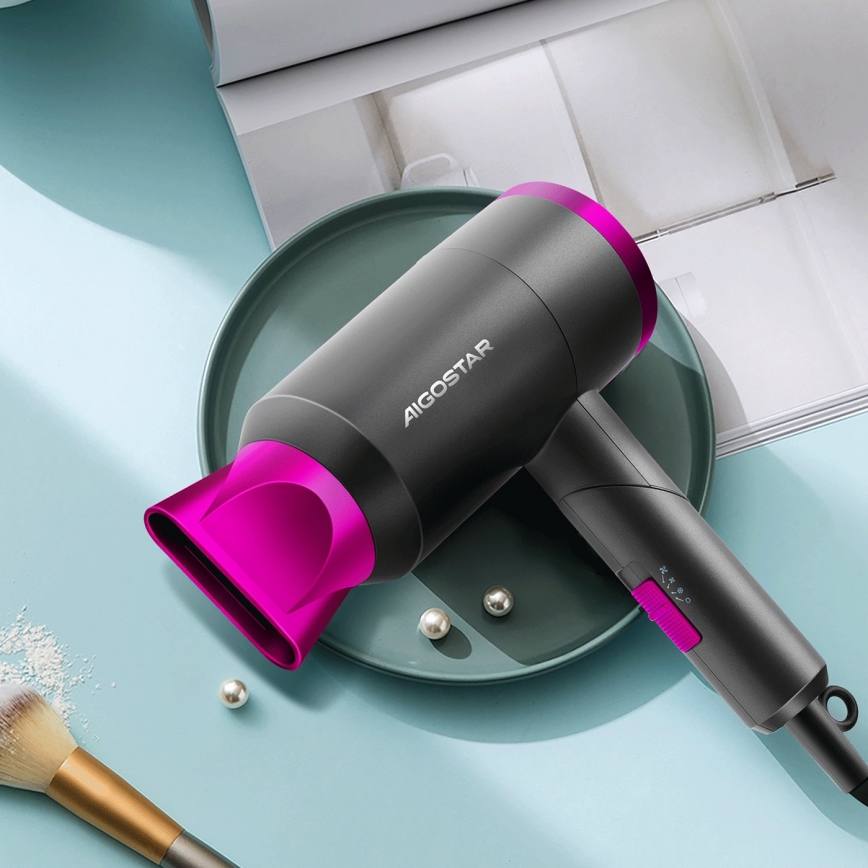 Aigostar - Secador de cabelo para viagens 1800W/230V roxo/preto