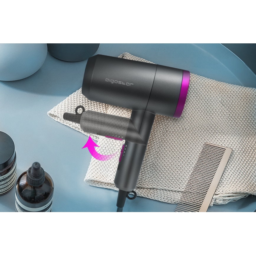 Aigostar - Secador de cabelo para viagens 1800W/230V roxo/preto