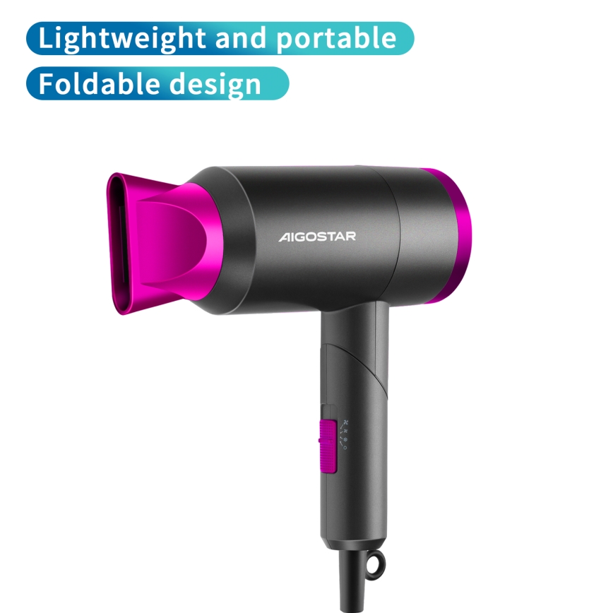 Aigostar - Secador de cabelo para viagens 1800W/230V roxo/preto