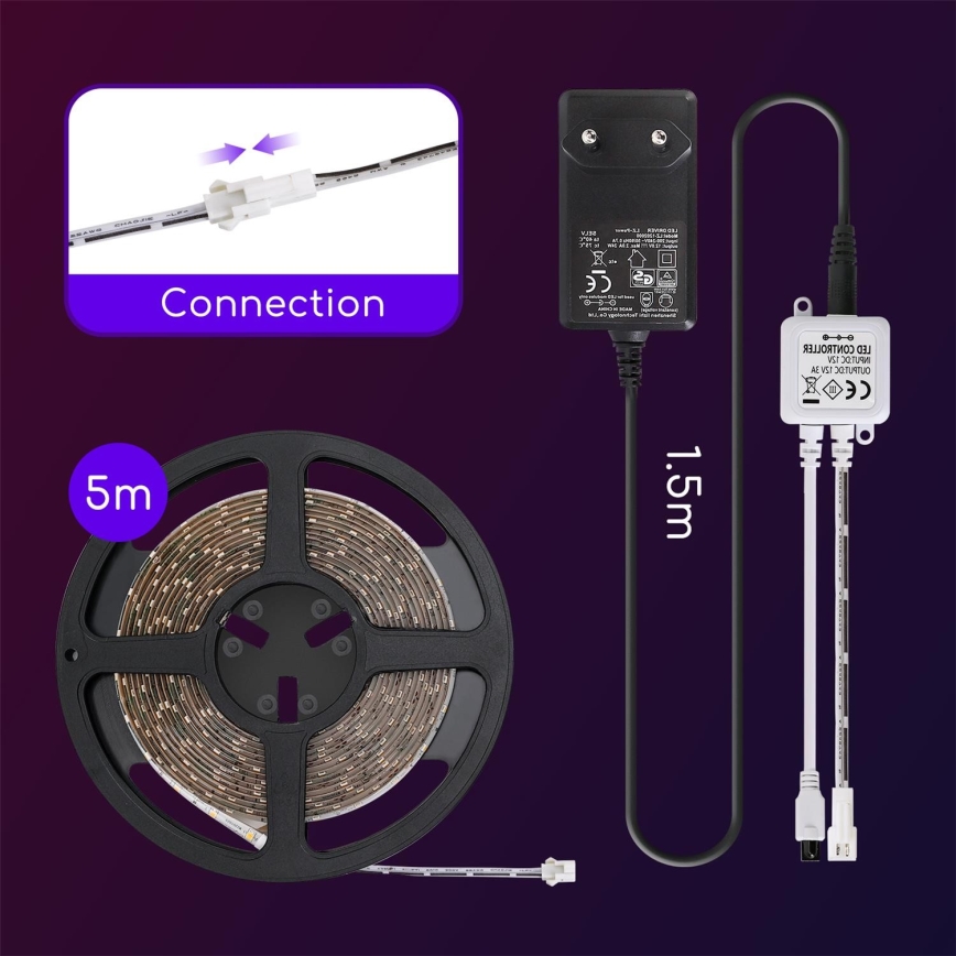 Aigostar - Tira exterior LED com regulação 5m LED/18W/12/230V 3000K IP65