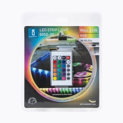 Aigostar - Tira LED RGB com regulação 3m LED/24W/12/230V IP65 + controlo remoto