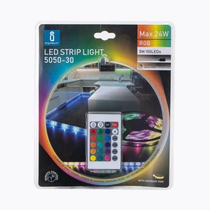 Aigostar - Tira LED RGB com regulação 5m LED/24W/12/230V IP65 + CR