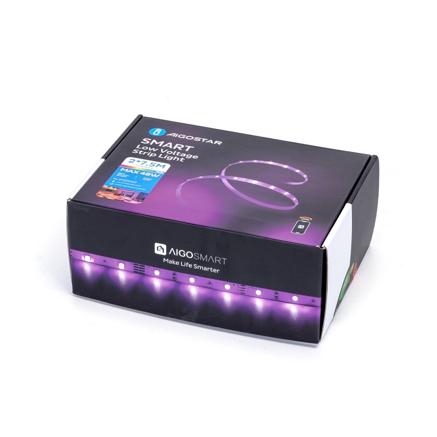 Aigostar - Tira LED RGBW com regulação LED/48W/12V 2x7,5 m Wi-Fi