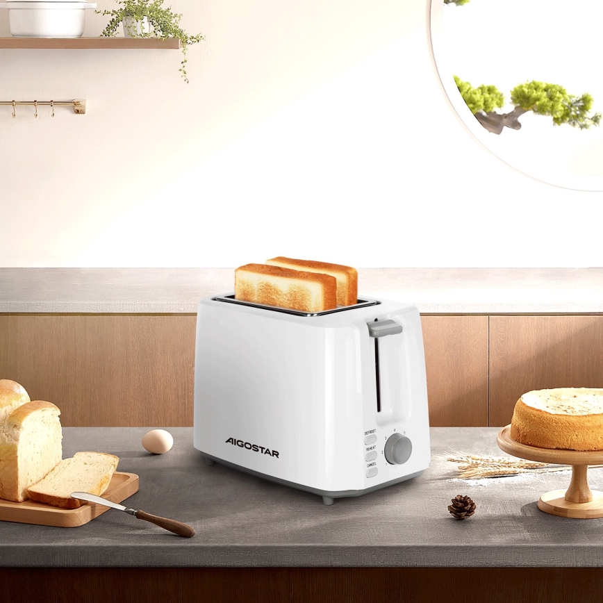 Aigostar - Torradeira com 2 espaços 750W/230V branco