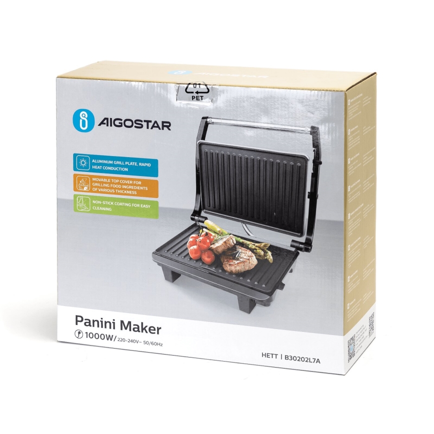 Aigostar - Tostadeira 1000W/230V preto/cromado mate