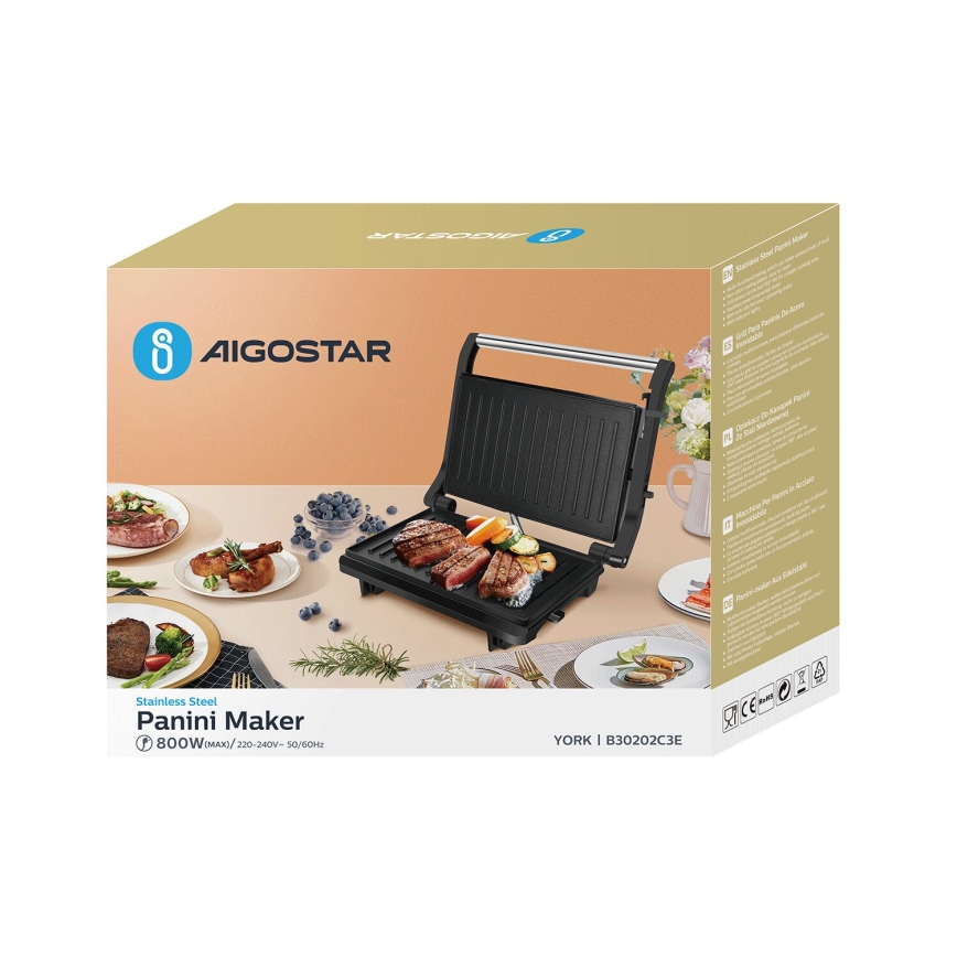 Aigostar - Tostadeira 800W/230V preto/cromado mate