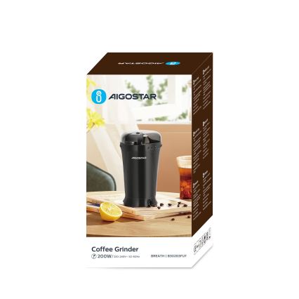 Aigostar - Triturador elétrico de café em grão 60g 200W/230V preto