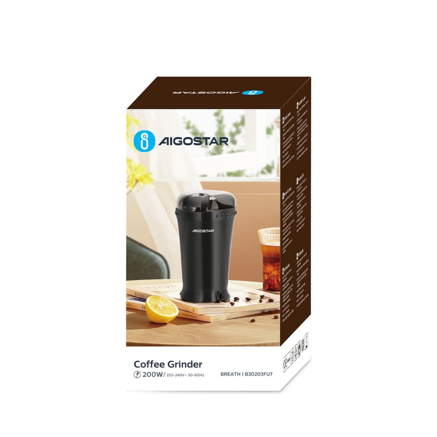 Aigostar - Triturador elétrico de café em grão 60g 200W/230V preto