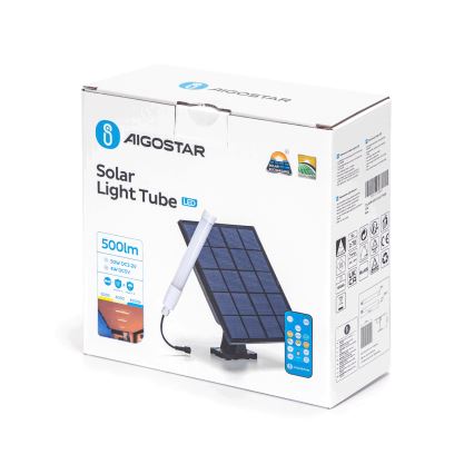 Aigostar - Tubo LED regulável com painel solar LED/3,2V 3000K/4000K/6500K IP65 + comando