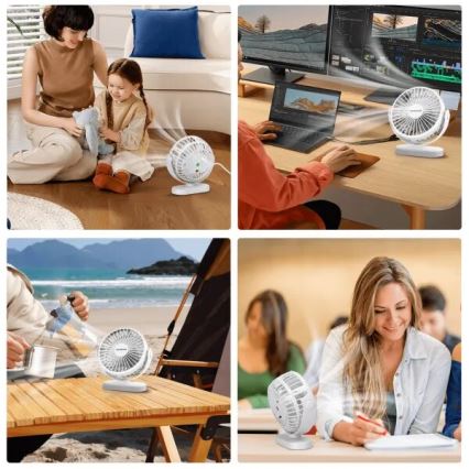 Aigostar - Ventilador de mesa recarregável 4W/5V 1500mAh branco