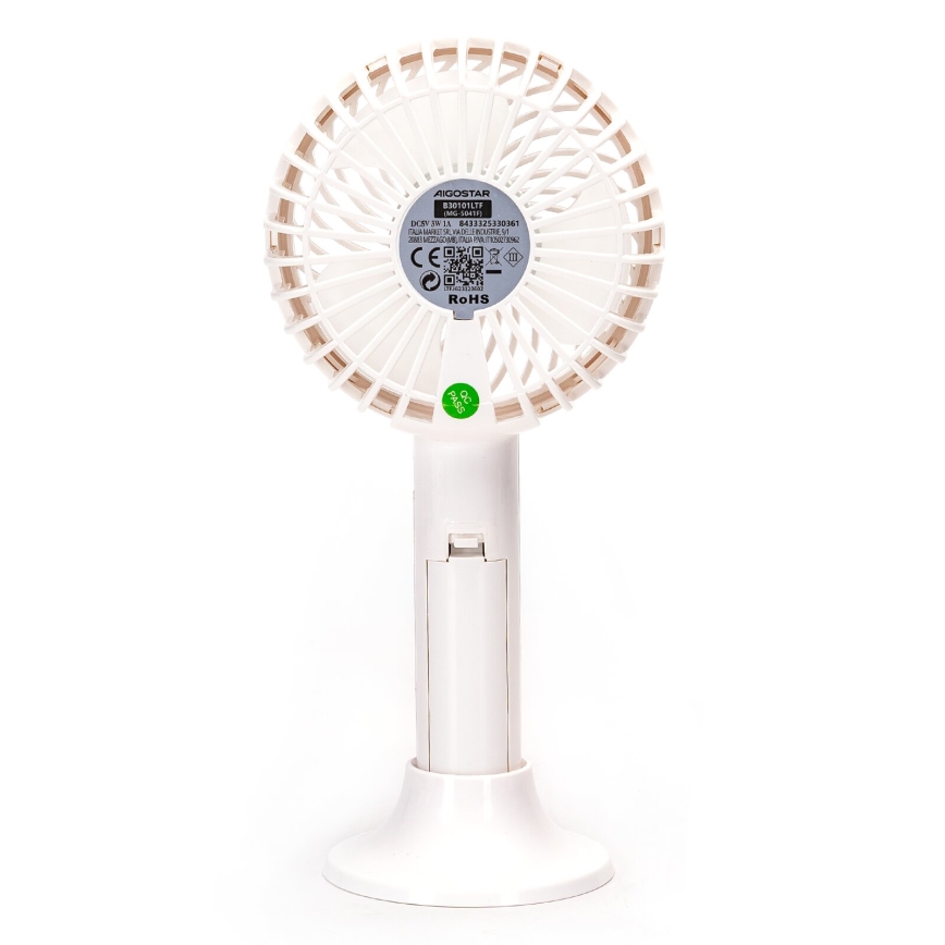 Aigostar - Ventilador portátil recarregável 3W/5V 1500mAh USB branco