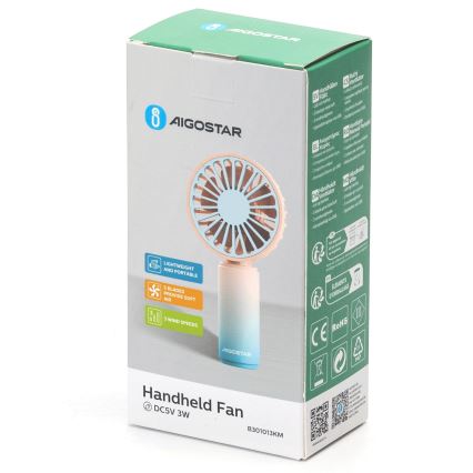 Aigostar - Ventoinha de bolso recarregável 3W/5V 500mAh USB rosa/azul