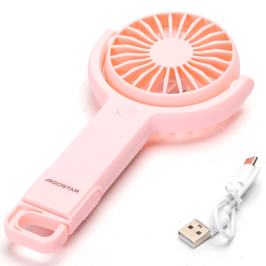 Aigostar - Ventoinha de bolso recarregável 4,5W/3,7V 1200mAh USB rosa