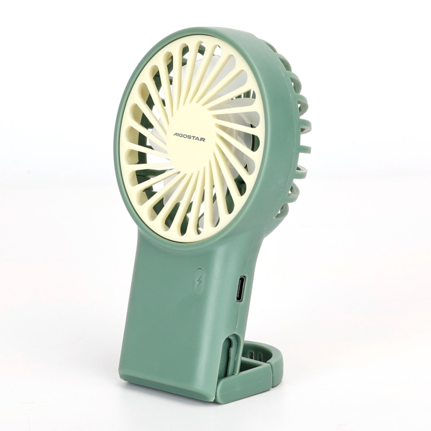 Aigostar - Ventoinha de bolso recarregável 4W/5V 500mAh USB verde