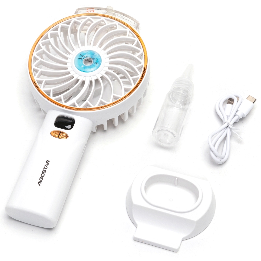 Aigostar - Ventoinha de bolso recarregável 5W/5V 2400mAh USB branco
