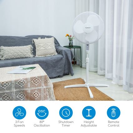 Aigostar - Ventoinha de chão 40W/230V 120 cm branco