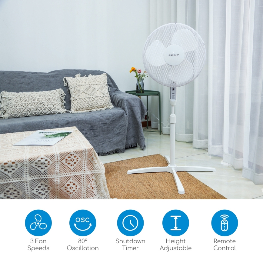 Aigostar - Ventoinha de chão 40W/230V 120 cm branco
