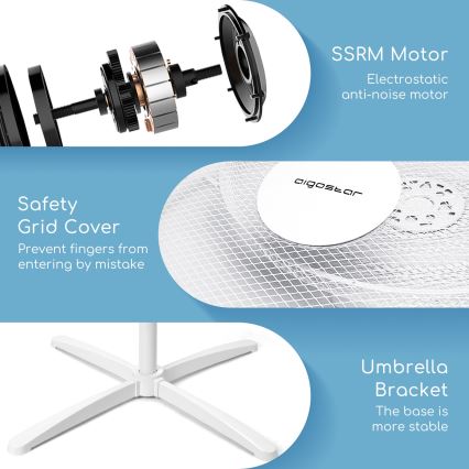 Aigostar - Ventoinha de chão 40W/230V 120 cm branco