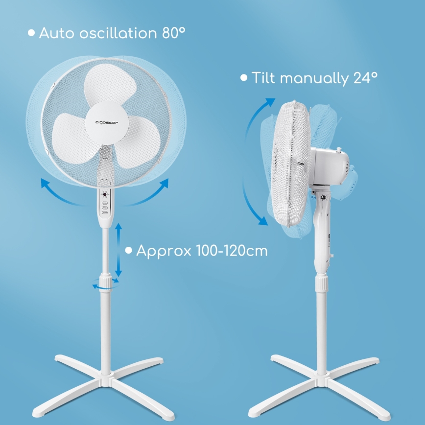 Aigostar - Ventoinha de chão 40W/230V 120 cm branco