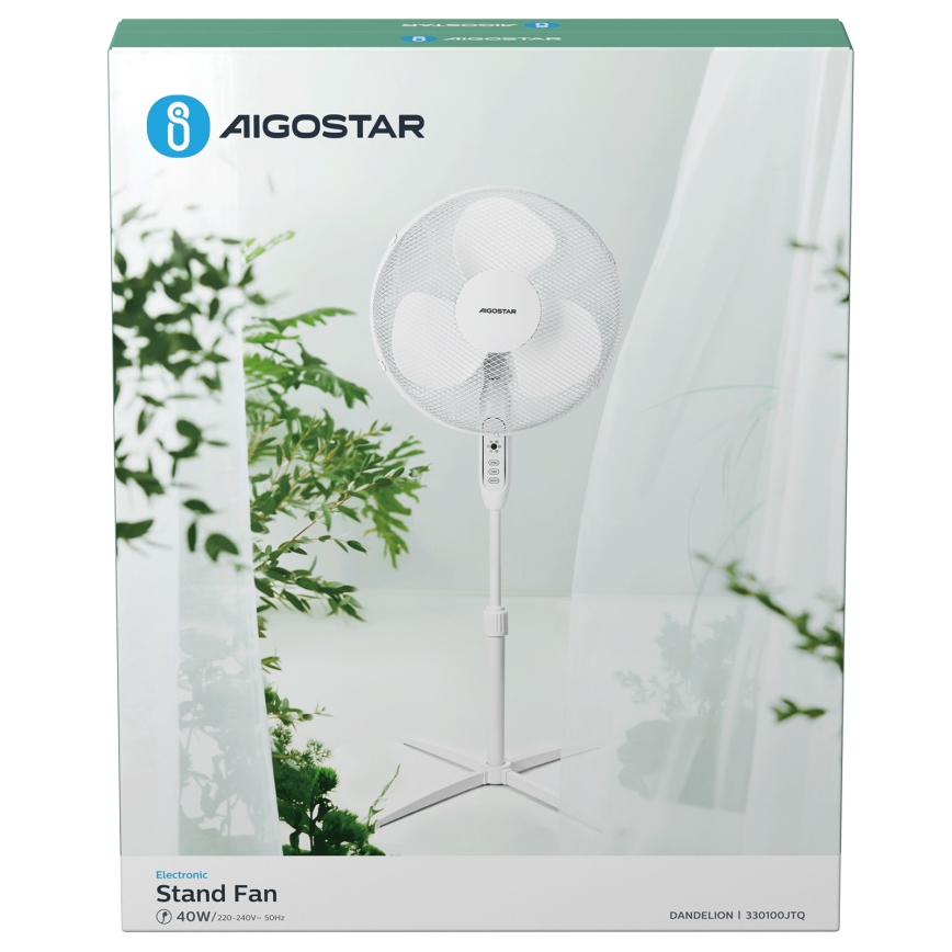 Aigostar - Ventoinha de chão 40W/230V 120 cm branco